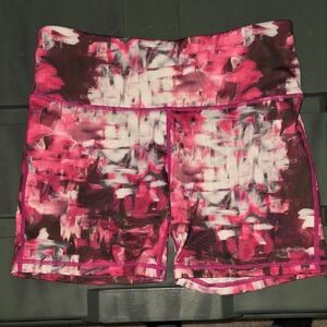Women's Pink White Abstract Print Athletic Shorts